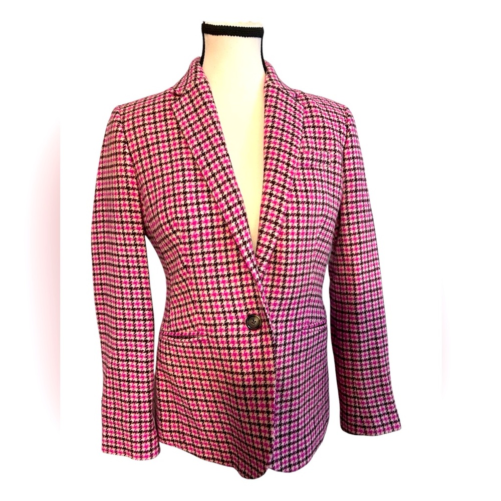 J.CREW Pink Houndstooth Wool Blend Campbell Blazer
